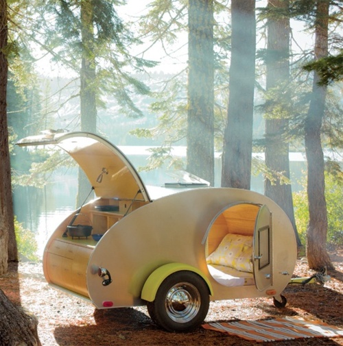 bed, mobile, teardrop camper, van, camping, forest, photography, photo, design, travel