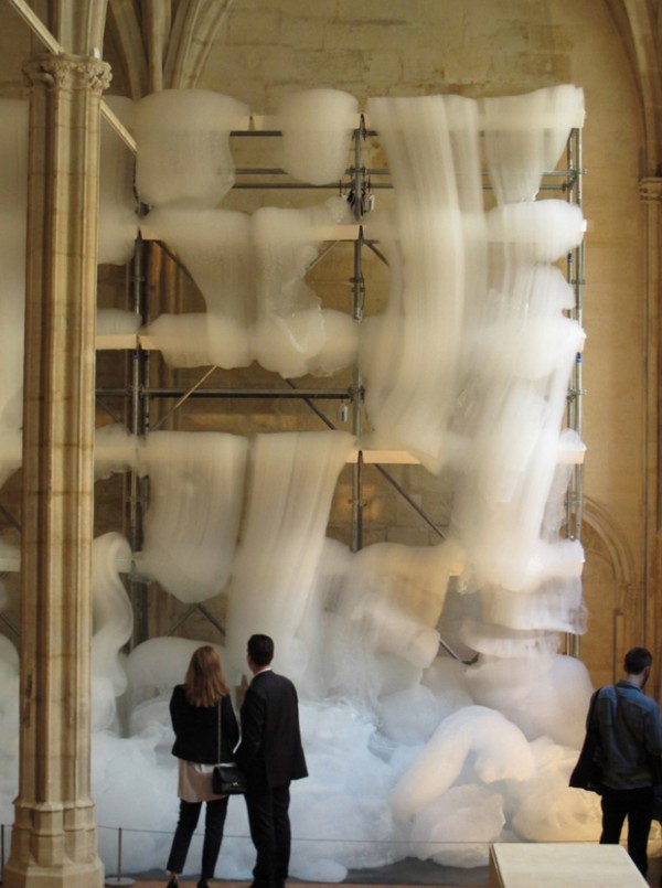 Michel Blazy Fills a Monastery With Cascades of Foam art installtion sculpture photography fog smoke white artist