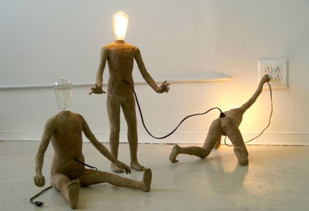 light figures art lamp sculptures people recycled material socket electricity bulb heads electricity 