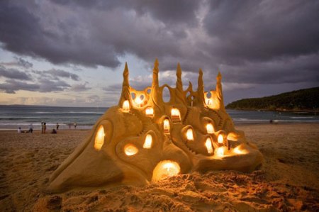 sand castle light art sculpture art photography beach 