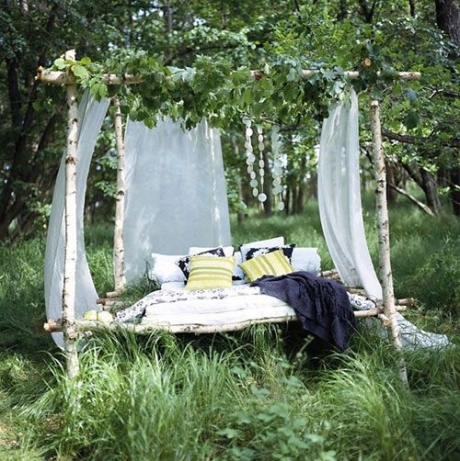 bed outdoors nature, green, design, countryside, photo, photography, landscape, sleeping forest romantic 