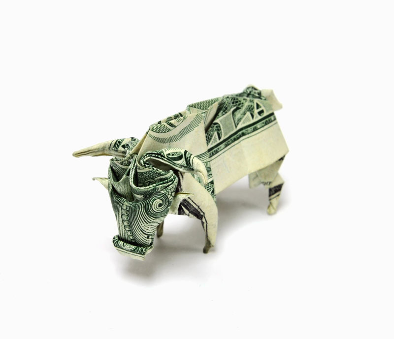 bull-made-from-dollar-bill-origami-by-won-park Money Origami by Won Park art folding paper dollar bills