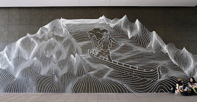 Masking Tape Street Art Australian street artist Buff Diss based in Melbourn, only create with masking tape. Creation’s size and geometry really tell us about the volume of masking tape and work (8)